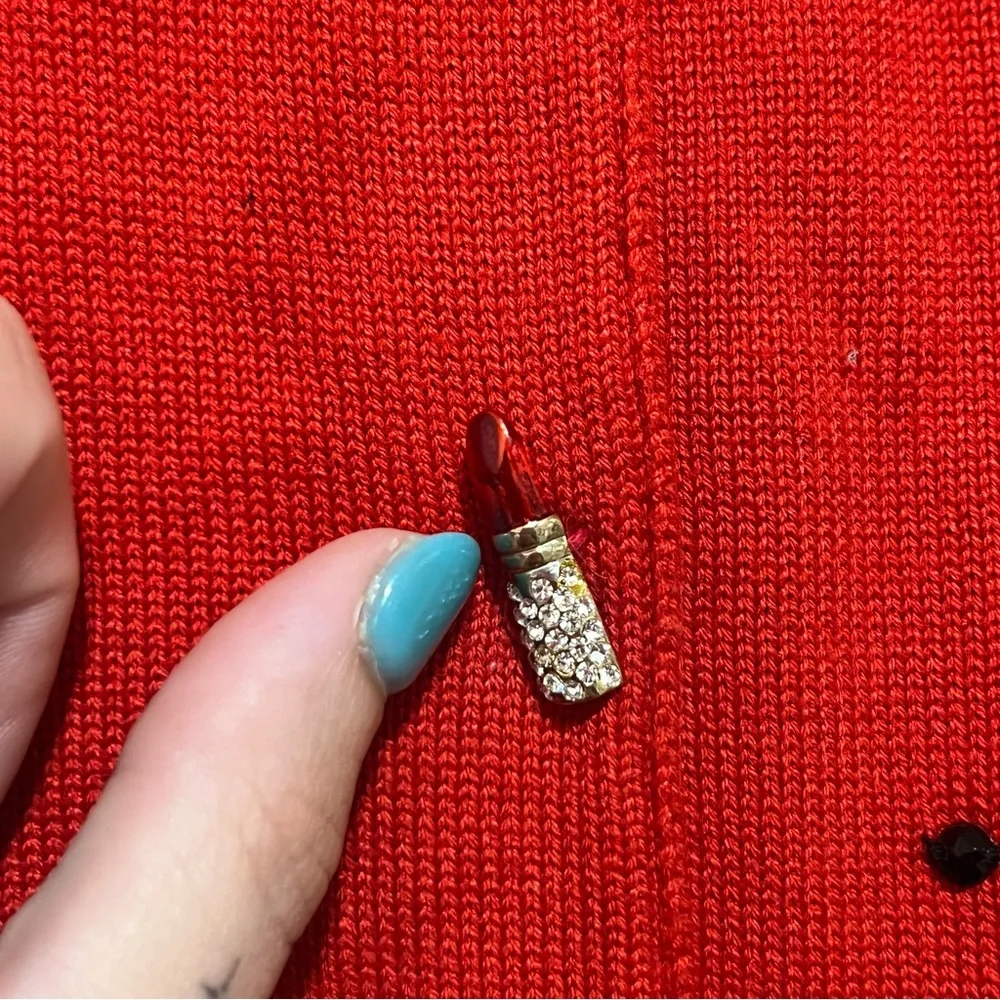 Vintage Y2K 90s red marabou feather trim cardigan with bling buttons